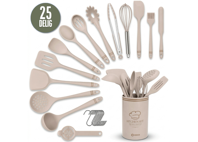 26-teiliges XL-Küchenutensilien-Set mit Halter – Rosa
