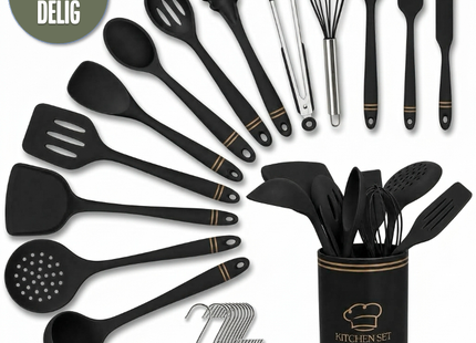 26-Piece XL Kitchen Utensil Set with Holder - Pink