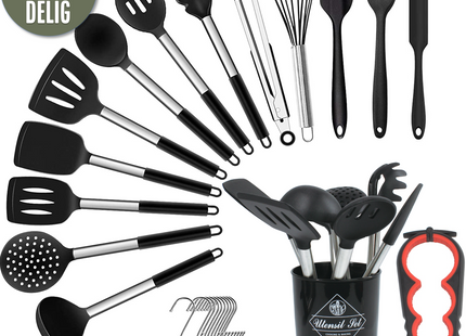 26-teiliges XL-Küchenutensilien-Set mit Halter – Schwarz