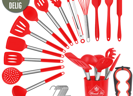 26-teiliges XL-Küchenutensilien-Set mit Halter – Rot