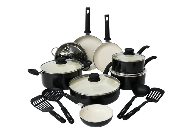 COOCK – 19-teiliges Pfannenset – Schwarz/Weiß