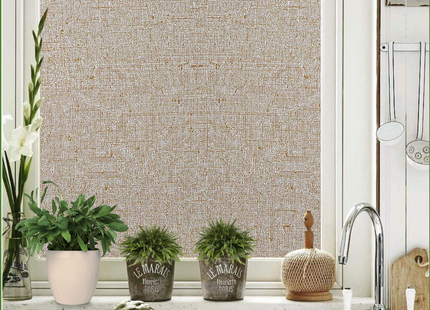 Isolierende und sonnenbeständige statische Fensterfolie HR++ – Blendschutz – Leinenoptik – Kaffee 