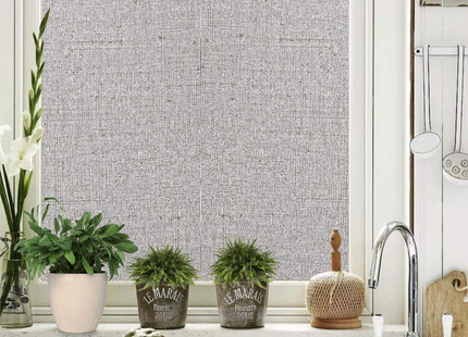 Isolierende und sonnenbeständige statische Fensterfolie HR++ – Blendschutz – Leinenoptik – Grau 