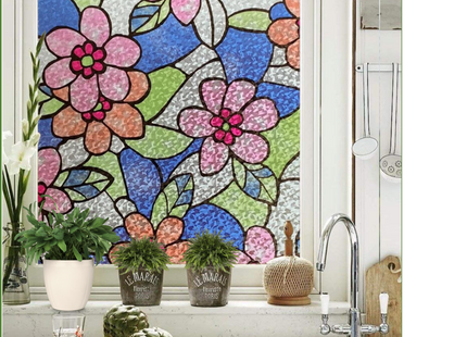 Isolierende und sonnenbeständige statische Fensterfolie HR++ – Blendschutz – Blumenmuster 