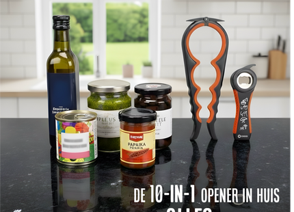 Allzwecköffner – Multifunktionsöffner – 7-in-1-Glasöffner – Küchenhelfer – Flaschenöffner – XL-Hilfe für Senioren – Schwarz/Rot
