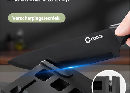 Stilvolles Messerset mit Messerblock und kostenlosem Schneidebrett – Edelstahl/Schwarz
