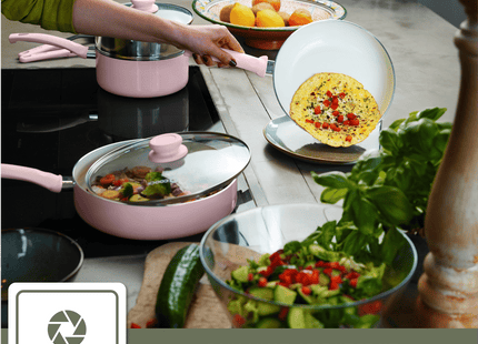 COOCK – 19-teiliges Pfannenset – Rosa/Weiß