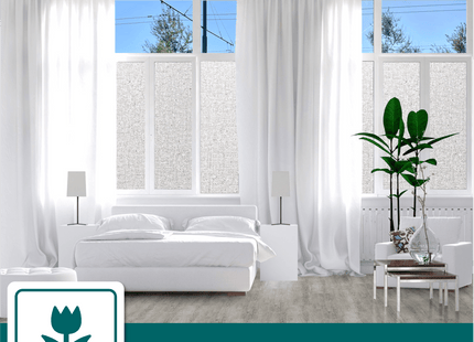 Isolierende und sonnenbeständige statische Fensterfolie HR++ – Blendschutz – Leinenoptik – Grau 