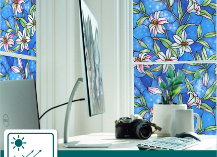 Isolierende und sonnenbeständige statische Fensterfolie HR++ - Blendschutz - Buntglas-Orchidee 