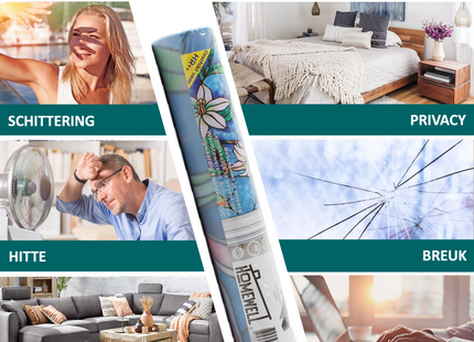 Isolierende und sonnenbeständige statische Fensterfolie HR++ - Blendschutz - Buntglas-Orchidee 
