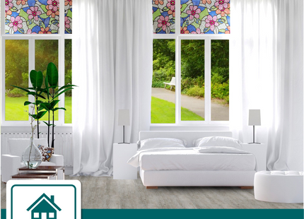 Isolierende und sonnenbeständige statische Fensterfolie HR++ – Blendschutz – Blumenmuster 