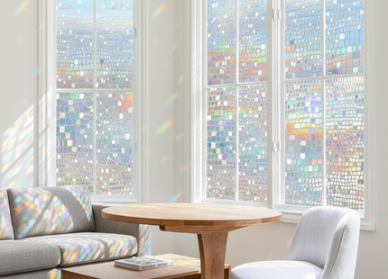 Isolierende und sonnenbeständige statische Fensterfolie HR++ – Blendschutz – Schimmernder Regenbogeneffekt 