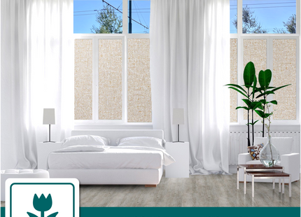 Isolierende und sonnenbeständige statische Fensterfolie HR++ – Blendschutz – Leinenoptik – Kaffee 