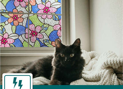 Isolierende und sonnenbeständige statische Fensterfolie HR++ – Blendschutz – Blumenmuster 