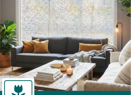Isolierende und sonnenbeständige statische Fensterfolie HR++ – Blendschutz – Mosaik-Regenbogeneffekt – 60 x 200 cm 
