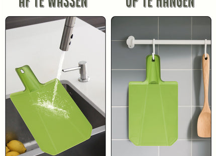 COOCK – Kleines, faltbares Schneidebrett aus Kunststoff für die Küche – Rutschfest – Spülmaschinenfest – Mit Griff – Robust und vielseitig für jede Küche – Grün 