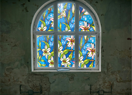 Isolierende und sonnenbeständige statische Fensterfolie HR++ - Blendschutz - Buntglas-Orchidee 