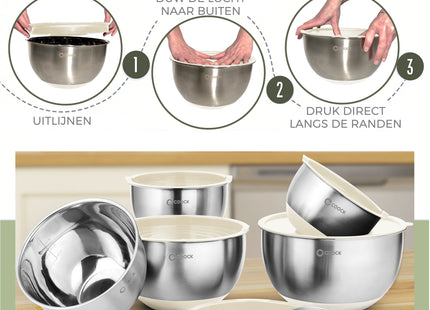 16-teiliges Rührschüssel-Set mit Reibe und Aufbewahrungsdeckeln – Beige