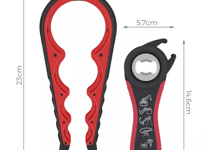 Allzwecköffner – Multifunktionsöffner – 7-in-1-Glasöffner – Küchenhelfer – Flaschenöffner – XL-Hilfe für Senioren – Schwarz/Rot