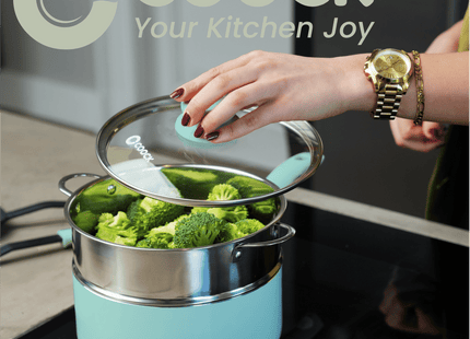 COOCK – 19-teiliges Pfannenset – Türkis/Weiß