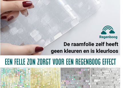 Isolierende und sonnenbeständige statische Fensterfolie HR++ – Blendschutz – Schimmernder Regenbogeneffekt 