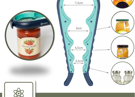 Allzwecköffner – Multifunktionsöffner – 7-in-1-Glasöffner – Küchenhelfer – Flaschenöffner – XL-Hilfe für Senioren – Blau