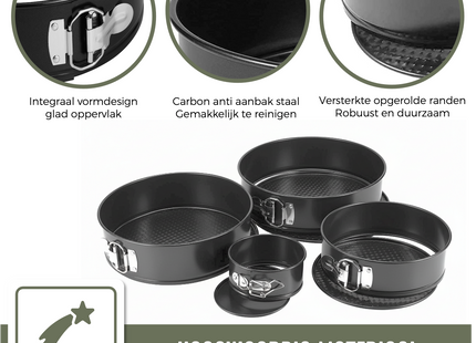 4-teiliges Set runder Springformen – Runde Backform – Kuchenform – Antihaft-Backform – Größen 12 bis 28 cm – inkl. Teigschaber