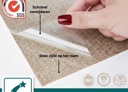Isolierende und sonnenbeständige statische Fensterfolie HR++ – Blendschutz – Leinenoptik – Kaffee 