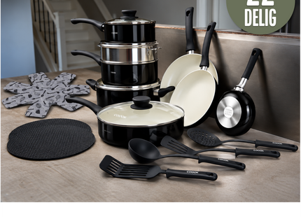 COOCK – 19-teiliges Pfannenset – Schwarz/Weiß