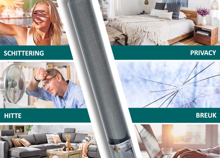 Isolierende und sonnenbeständige statische Fensterfolie HR++ – Blendschutz – Leinenoptik – Grau 