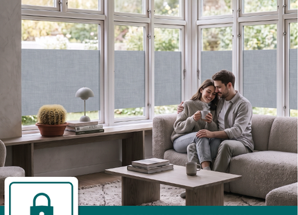 Isolierende und sonnenbeständige statische Fensterfolie HR++ – Blendschutz – Leinenoptik – Grau 