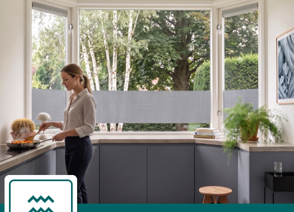 Isolierende und sonnenbeständige statische Fensterfolie HR++ – Blendschutz – Leinenoptik – Grau 