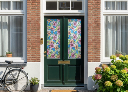 Isolierende und sonnenbeständige statische Fensterfolie HR++ – Blendschutz – Blumenmuster 