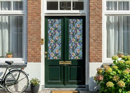Isolierende und sonnenbeständige statische Fensterfolie HR++ - Blendschutz - Buntglas-Orchidee 