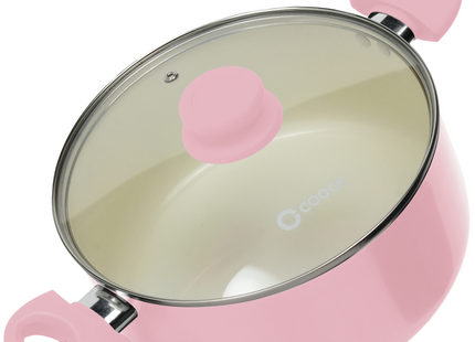 5000-ml-Kochtopf – Spezielle Antihaftbeschichtung – Ergonomische Griffe für kalte Oberflächen – Recyceltes Aluminium – Rosa 