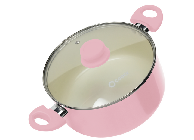 5000-ml-Kochtopf – Spezielle Antihaftbeschichtung – Ergonomische Griffe für kalte Oberflächen – Recyceltes Aluminium – Rosa 