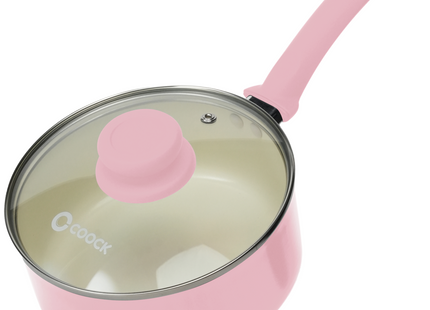Induktionsgeeigneter Topf mit Deckel – 2500 ml – Spezielle Antihaftbeschichtung – Topf mit ergonomischen Kaltgriffen – Recyceltes Aluminium – Rosa 