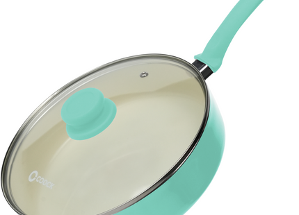 Induktionsgeeigneter Topf – 3100 ml – Spezielle Antihaftbeschichtung – Ergonomische Kaltgriffe – Recyceltes Aluminium – Türkis 