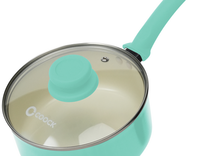 Induktionsgeeigneter Topf mit Deckel – 2500 ml – Spezielle Antihaftbeschichtung – Ergonomische Griffe – Recyceltes Aluminium – Türkis 