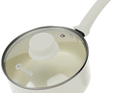 Induktionsgeeigneter Topf mit Deckel – 2500 ml – Spezielle Antihaftbeschichtung – Topf mit ergonomischen Kaltgriffen – Recyceltes Aluminium – Weiß 