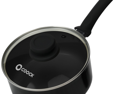 Induktionsgeeigneter Topf mit Deckel – 2500 ml – Spezielle Antihaftbeschichtung – Topf mit ergonomischen Kaltgriffen – Recyceltes Aluminium – Schwarz 