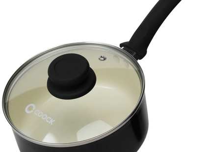 Induktionsgeeigneter Topf mit Deckel – 2500 ml – Spezielle Antihaftbeschichtung – Topf mit ergonomischen Kaltgriffen – Recyceltes Aluminium – Schwarz/Weiß 